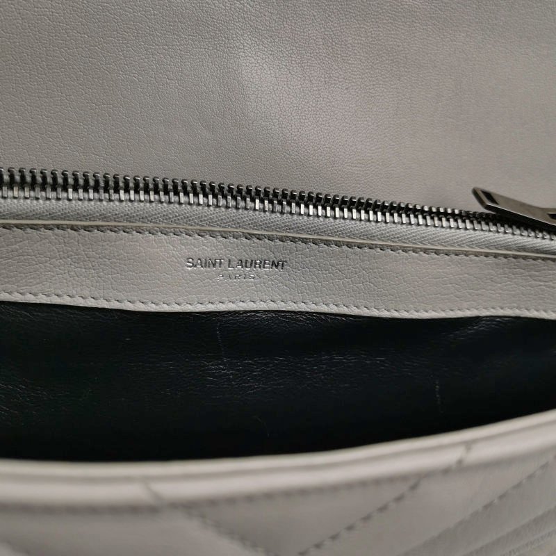 Saint Laurent College羊皮純色V紋YSL標誌單肩包-7