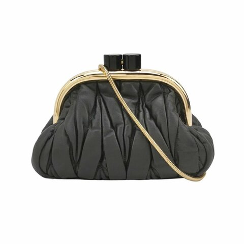 Miu Miu Belle羊皮純色字母Logo褶皺斜挎包單肩包