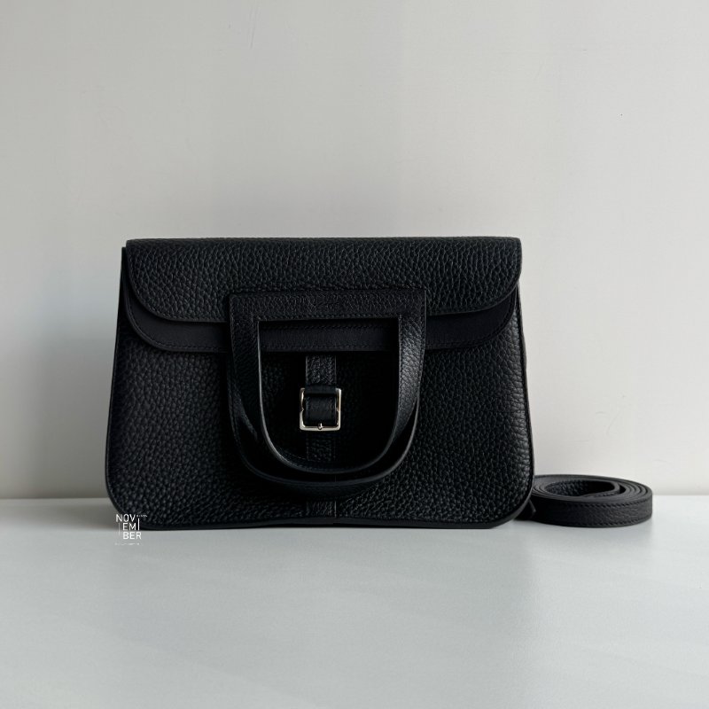 99新🆕 Hermès 愛馬仕 Halzan 25 黑色銀釦-0