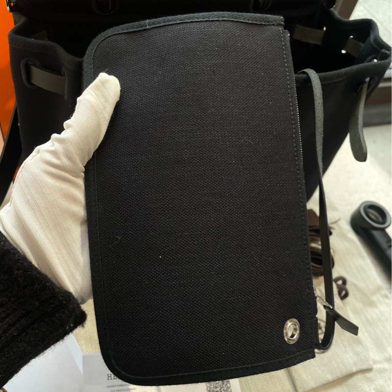 愛馬仕/Hermes herbag31 zip 黑銀 牛皮拼帆布-6