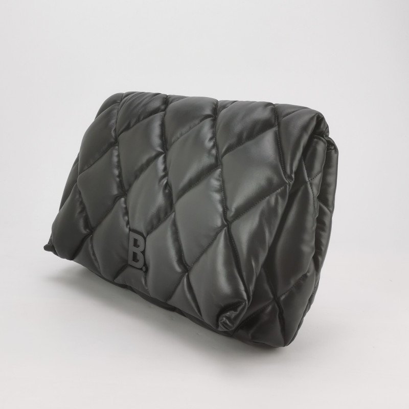 Balenciaga牛皮純色菱格絎縫B扣飾手拿包-1