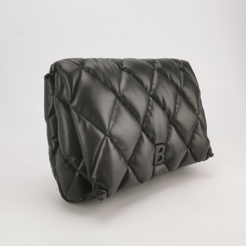 Balenciaga牛皮純色菱格絎縫B扣飾手拿包-2