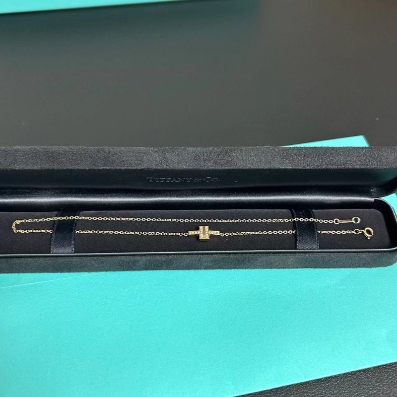 Tiffany&Co 雙T滿鑽黃金色雙層手鍊雙鏈條靈動輕盈,18K 95新 配件盒子購證-1
