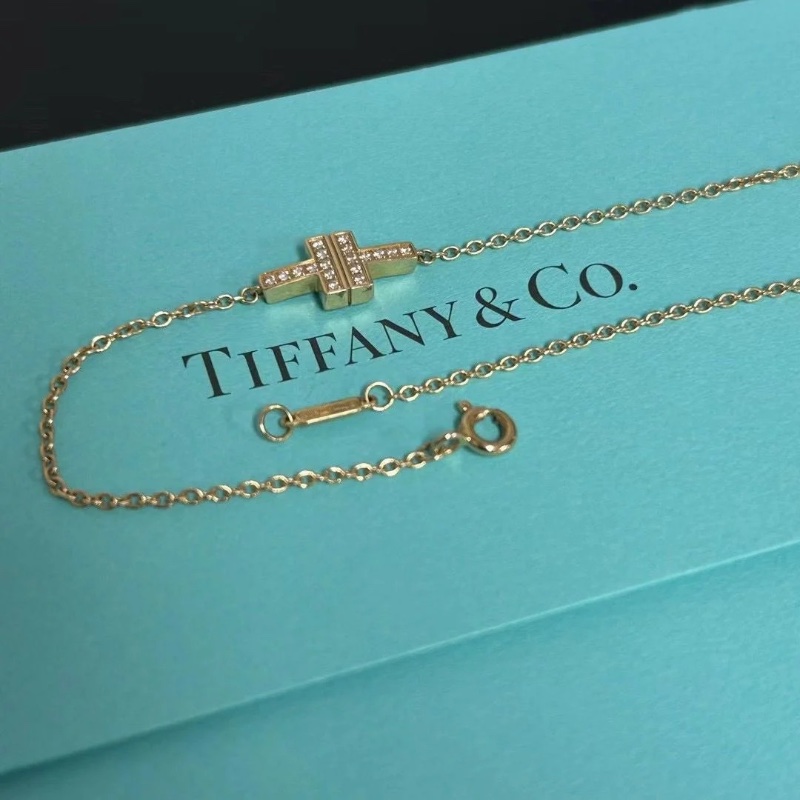 Tiffany&Co 雙T滿鑽黃金色雙層手鍊雙鏈條靈動輕盈,18K 95新 配件盒子購證-2