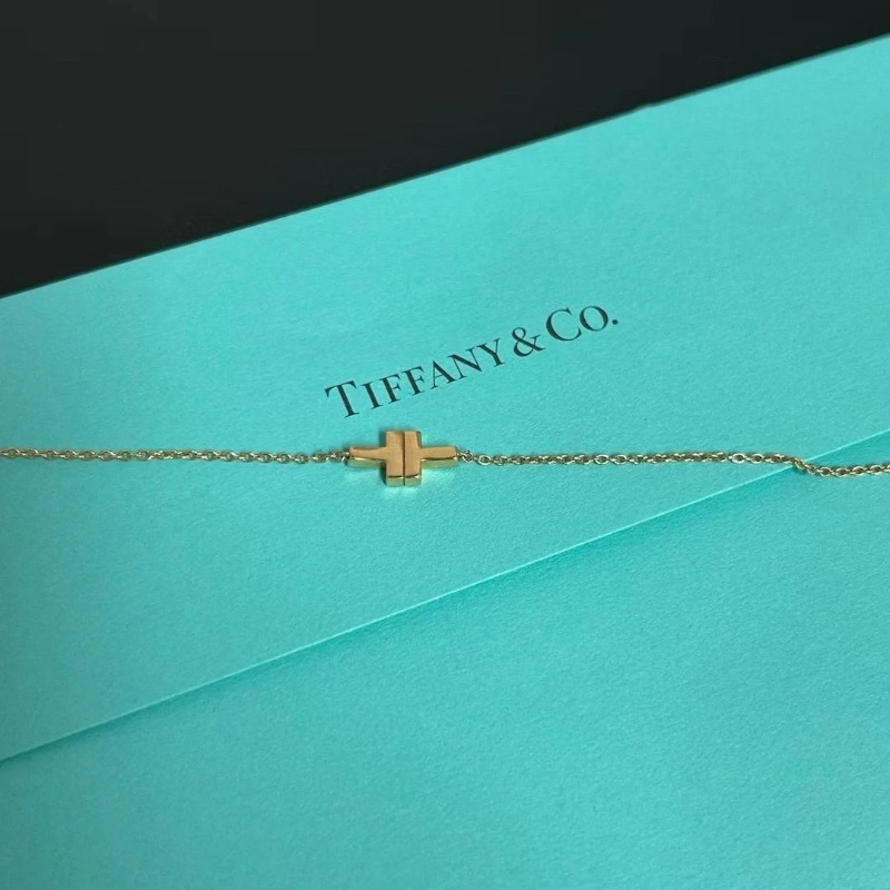 Tiffany&Co 雙T滿鑽黃金色雙層手鍊雙鏈條靈動輕盈,18K 95新 配件盒子購證-3