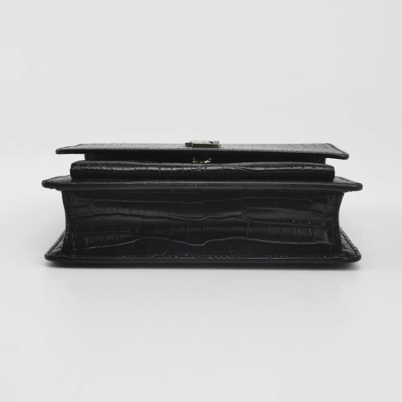 Saint Laurent Sunset日落包迷你牛皮純色鱷魚紋YSL標誌單肩包-5