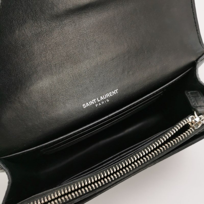 Saint Laurent Sunset日落包迷你牛皮純色鱷魚紋YSL標誌單肩包-6