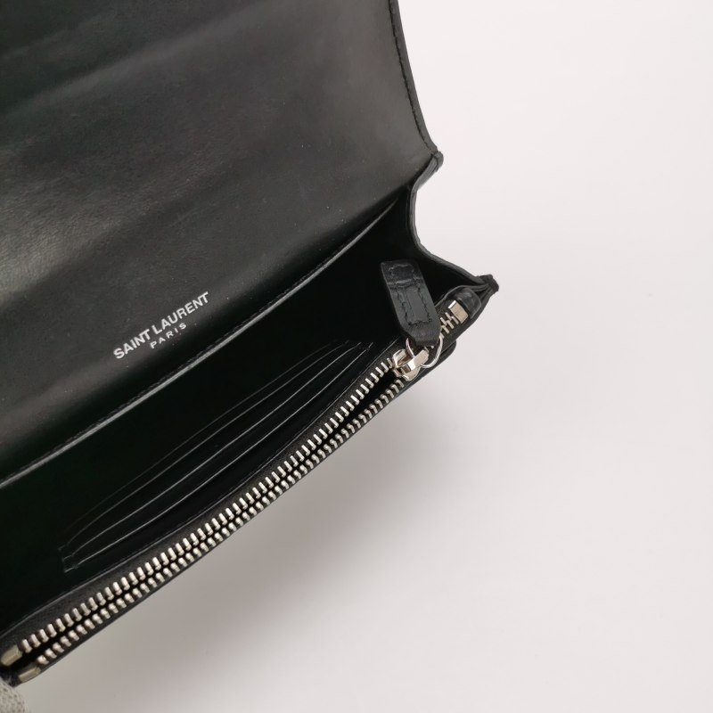 Saint Laurent Sunset日落包迷你牛皮純色鱷魚紋YSL標誌單肩包-7