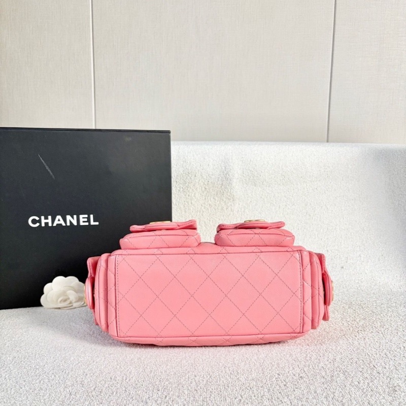 Chanel hobo嬉皮包 芯片款 粉色 金扣 羊皮 25*22*12 9新 配件塵袋-2