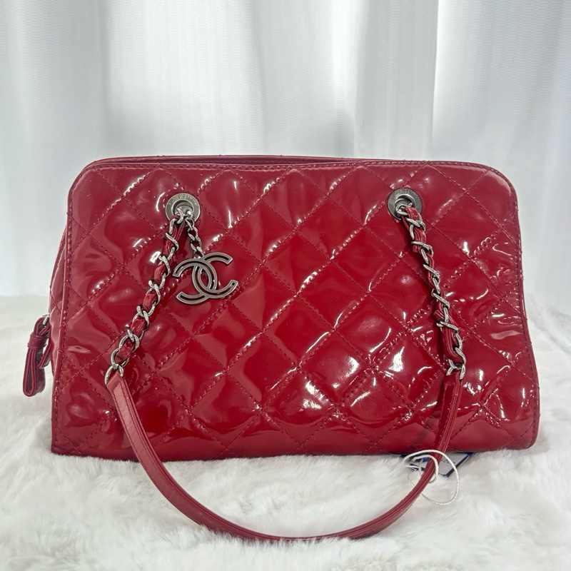 香奈兒/chanel 紅色漆皮保齡球包-0