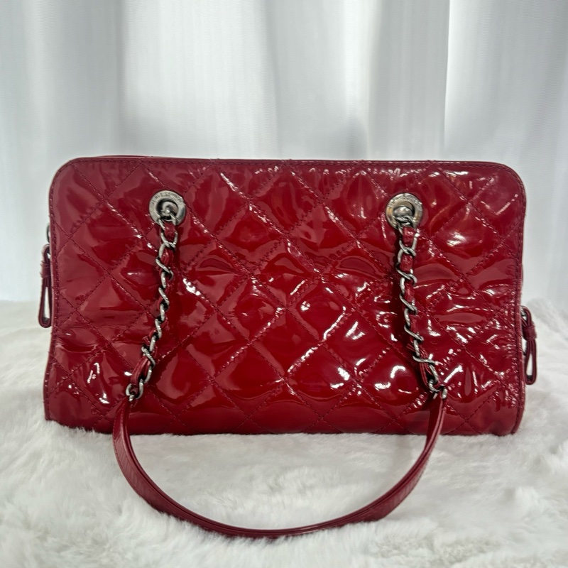 香奈兒/chanel 紅色漆皮保齡球包-1