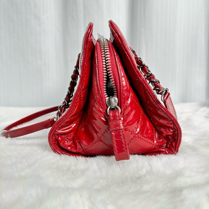 香奈兒/chanel 紅色漆皮保齡球包-2