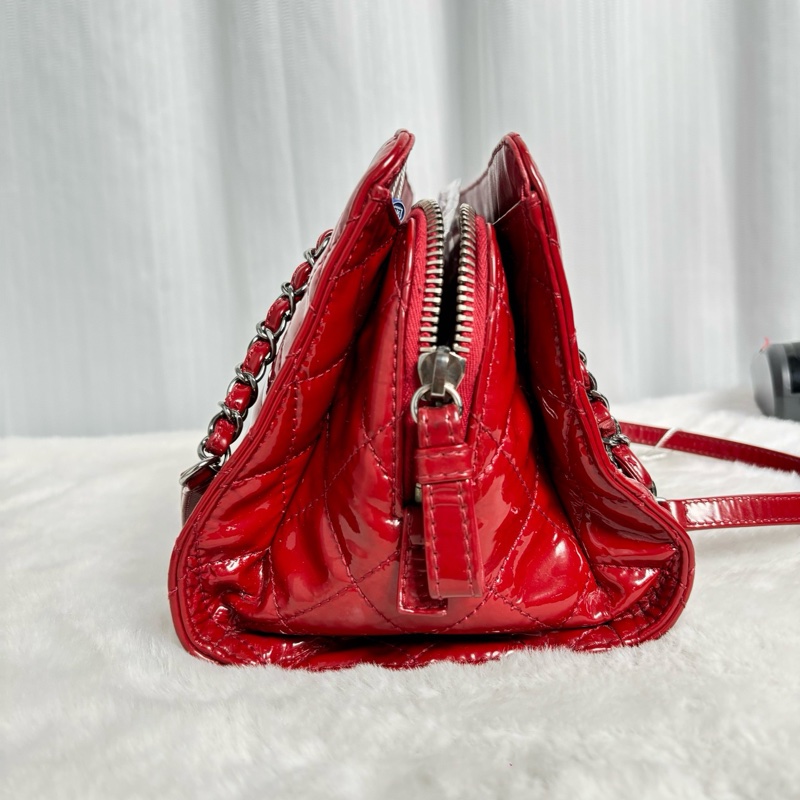 香奈兒/chanel 紅色漆皮保齡球包-3