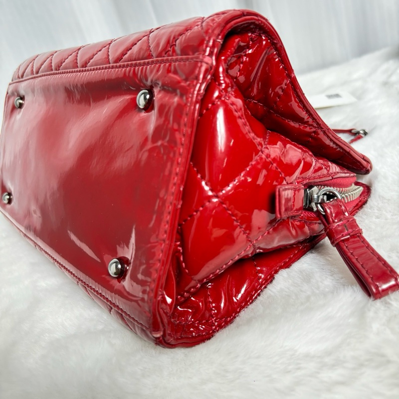 香奈兒/chanel 紅色漆皮保齡球包-4