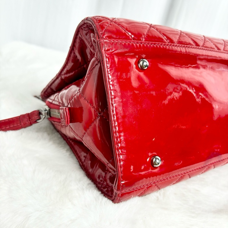 香奈兒/chanel 紅色漆皮保齡球包-5