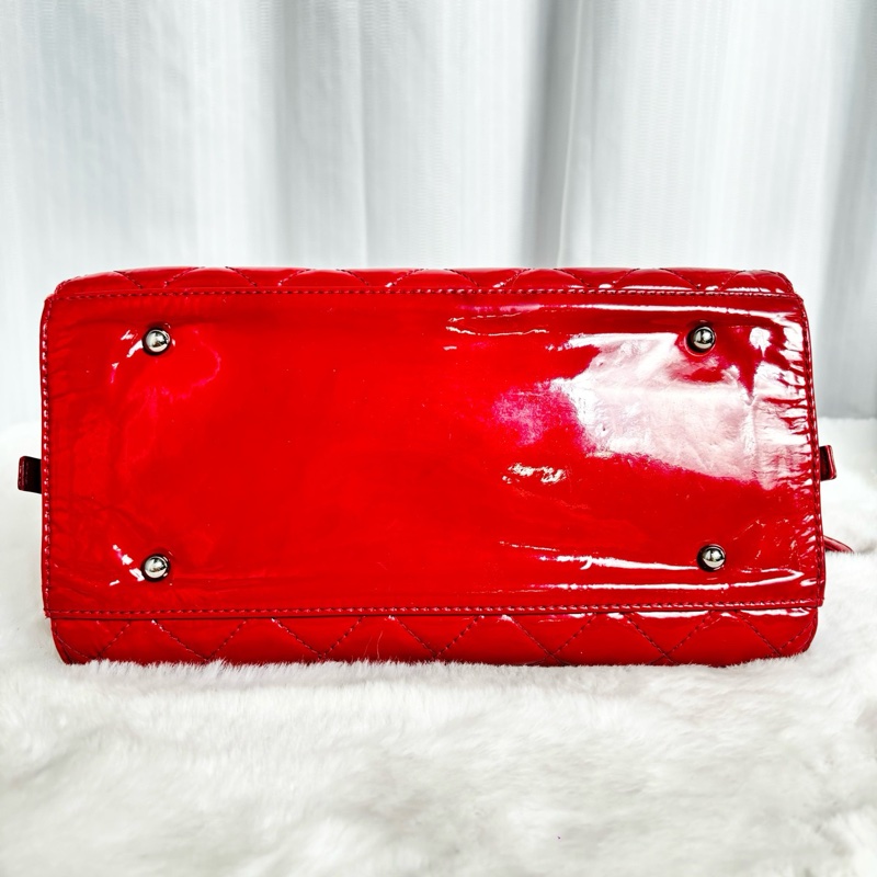 香奈兒/chanel 紅色漆皮保齡球包-7