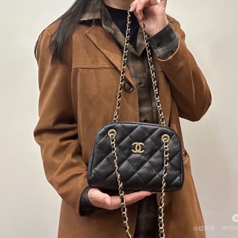 Chanel 黑金保齡球包小號 芯片款荔枝皮 20*15*6.5 9新 配件盒子塵袋 購證-0