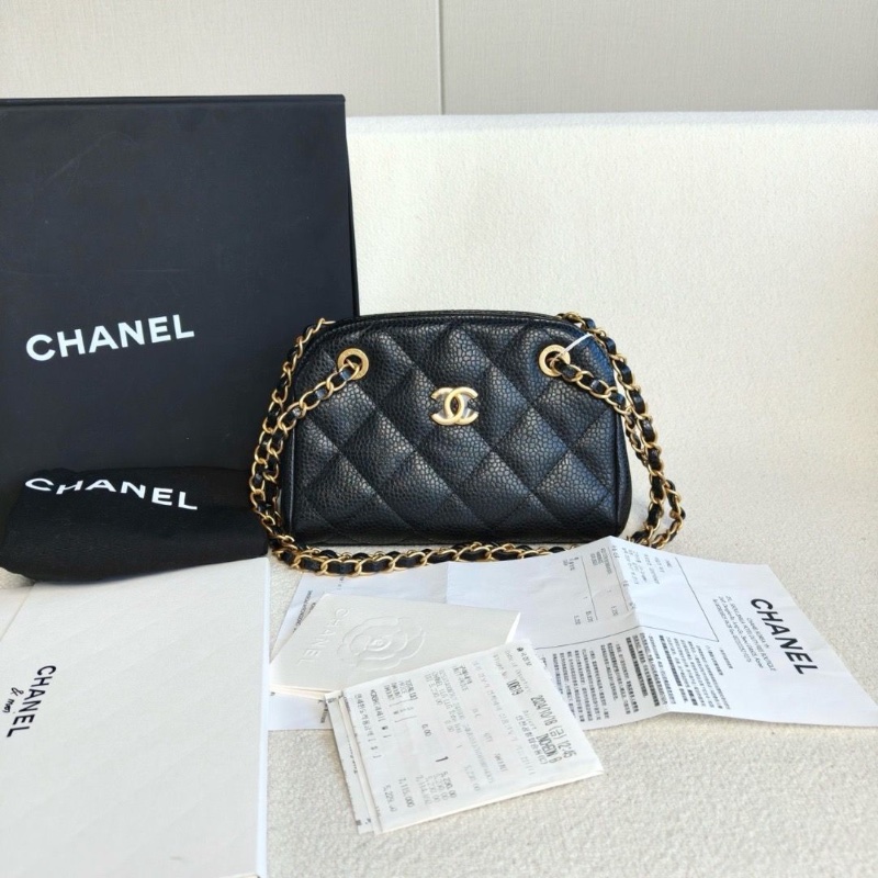 Chanel 黑金保齡球包小號 芯片款荔枝皮 20*15*6.5 9新 配件盒子塵袋 購證-1