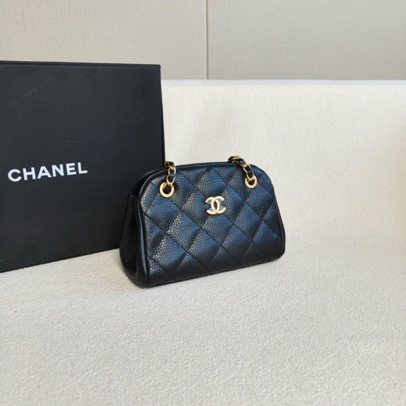 Chanel 黑金保齡球包小號 芯片款荔枝皮 20*15*6.5 9新 配件盒子塵袋 購證-4