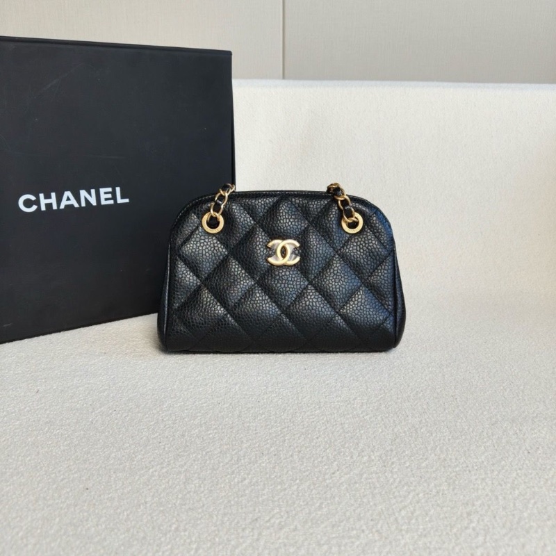 Chanel 黑金保齡球包小號 芯片款荔枝皮 20*15*6.5 9新 配件盒子塵袋 購證-5