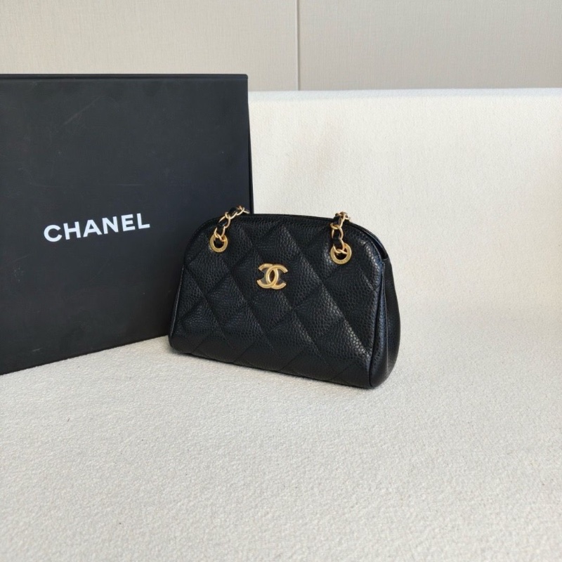 Chanel 黑金保齡球包小號 芯片款荔枝皮 20*15*6.5 9新 配件盒子塵袋 購證-6