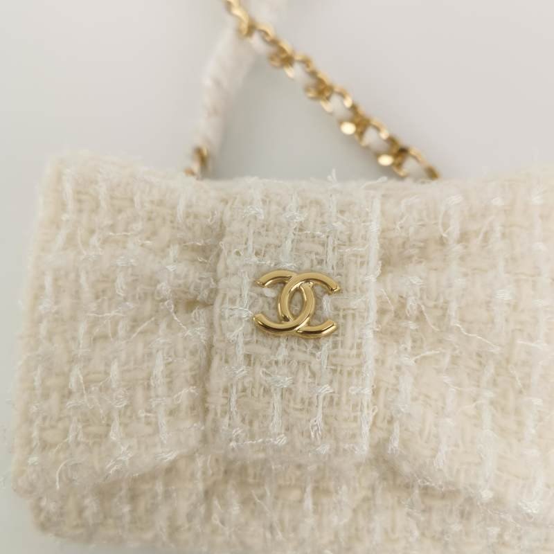 Chanel牛皮純色蝴蝶結雙C標誌單肩包 9.8新-8