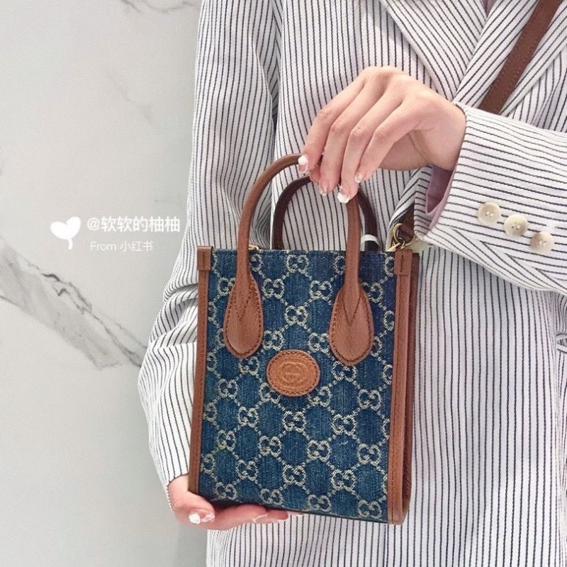 Gucci Retro丹寧琴譜包 15.5*19*6 95新 配件塵袋 可調節肩帶-0