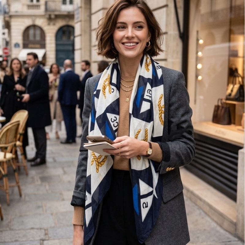 CHANEL Vintage 絲質圍巾|航海繩索雙C圖騰 香奈兒披肩 圍巾-0