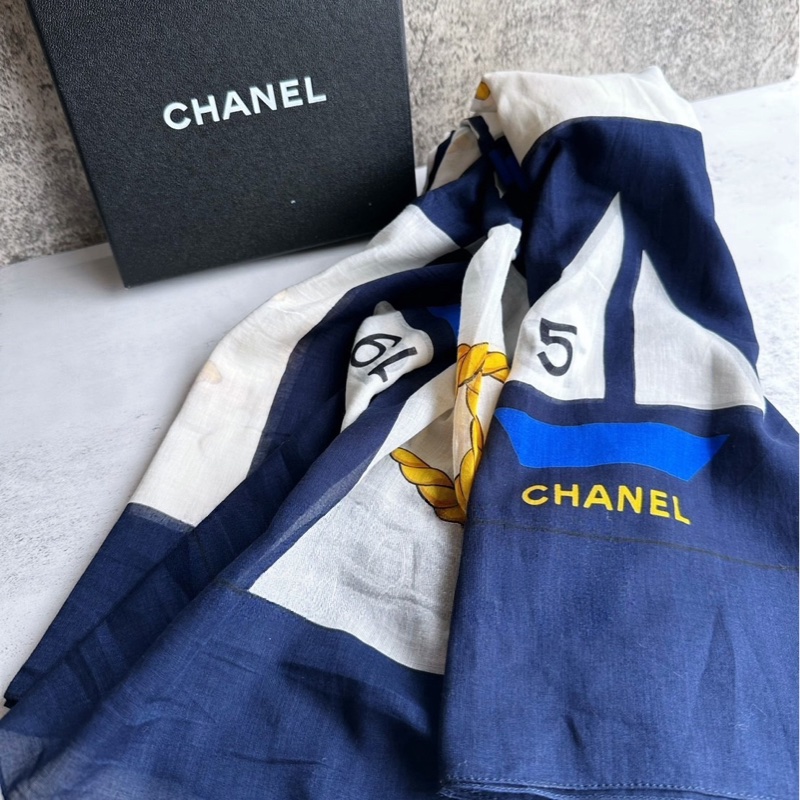 CHANEL Vintage 絲質圍巾|航海繩索雙C圖騰 香奈兒披肩 圍巾-2