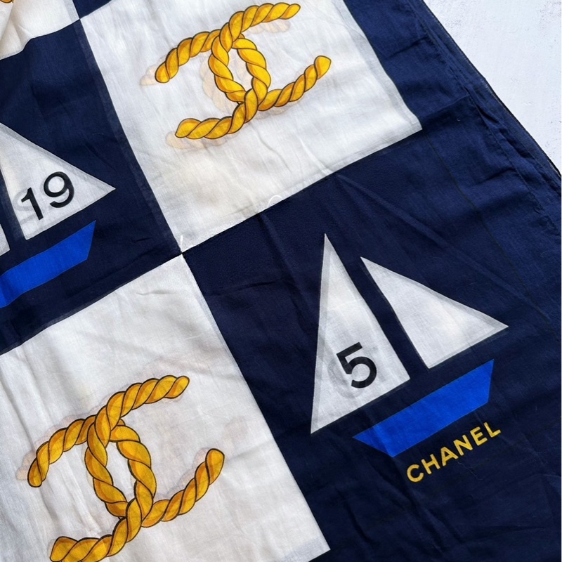 CHANEL Vintage 絲質圍巾|航海繩索雙C圖騰 香奈兒披肩 圍巾-3