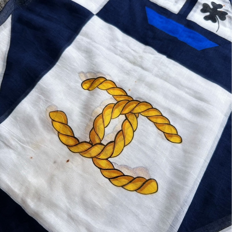 CHANEL Vintage 絲質圍巾|航海繩索雙C圖騰 香奈兒披肩 圍巾-4