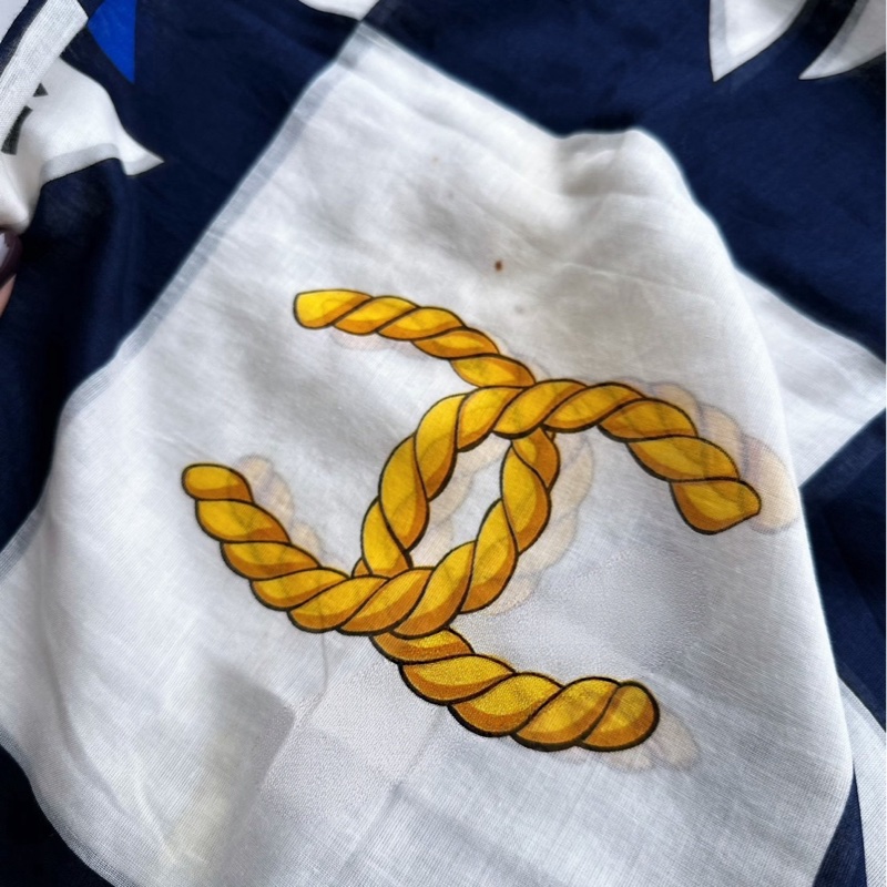 CHANEL Vintage 絲質圍巾|航海繩索雙C圖騰 香奈兒披肩 圍巾-5