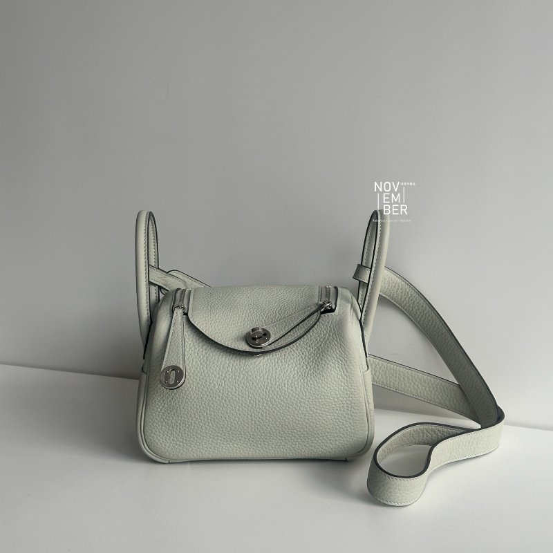 閒置新✨ Hermès 愛馬仕 Mini Lindy 冰晶灰銀釦二代-0