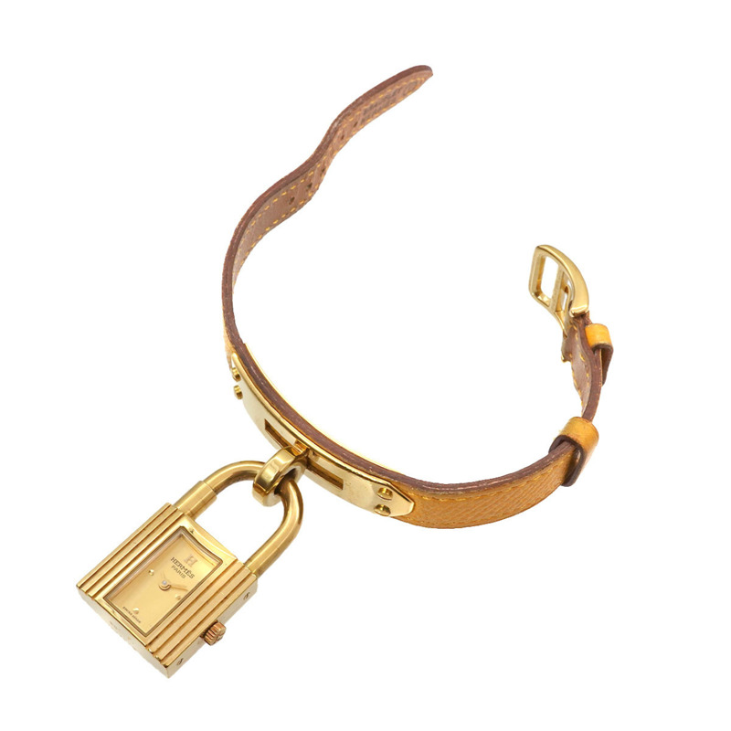 愛馬仕凱莉女士腕錶,金色石英錶,帶掛鎖-3