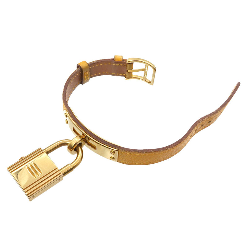 愛馬仕凱莉女士腕錶,金色石英錶,帶掛鎖-4