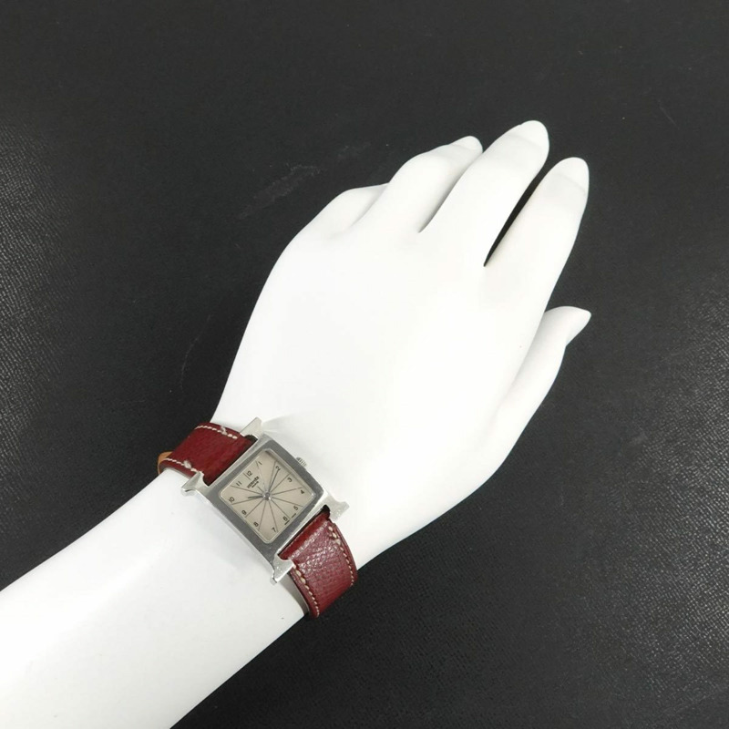 愛馬仕 H-Watch HH1 210 女士腕錶 銀色紅色石英錶-1
