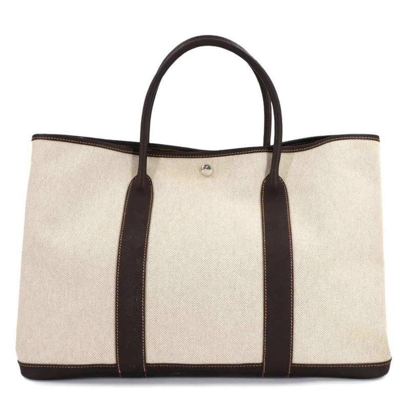愛馬仕 Garden 43 GM 手提包，Toile H Negonda Natural Marron 帆布，□H 印記，銀色五金，派對-1