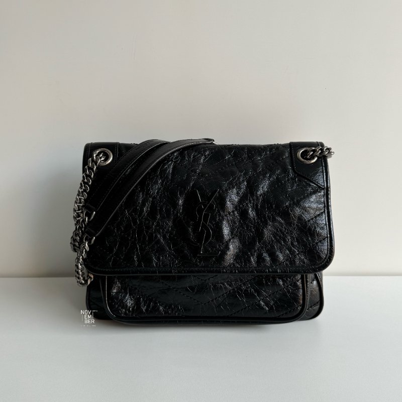 99新🆕 Saint Laurent YSL 聖羅蘭 Niki 中號 黑色銀鏈-0