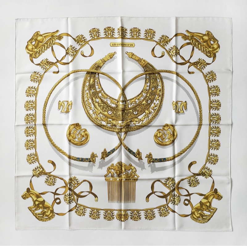愛馬仕Vintage 黃金騎士絲巾-3