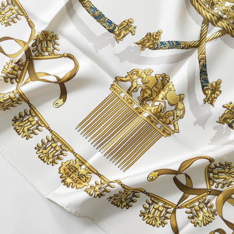 愛馬仕Vintage 黃金騎士絲巾-4