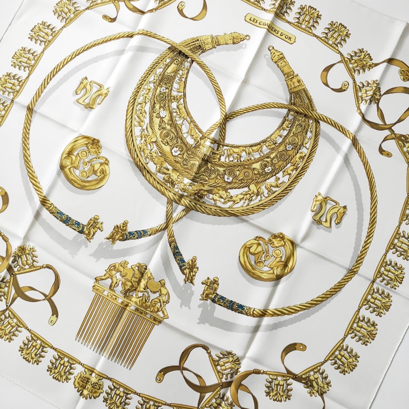 愛馬仕Vintage 黃金騎士絲巾-9