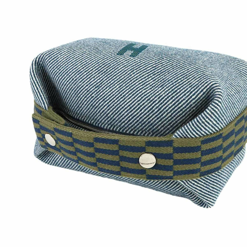 愛馬仕 Bride a Brac PM 手提包,羊毛斜紋布,深藍色,銀色五金-3