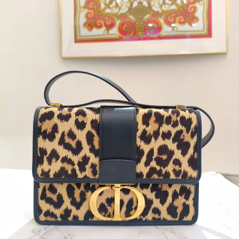 Dior 30 MONTAIGNE     盒子包 米色馬毛牛皮革 Mizza圖案 豹紋 24*8*17 99新配件塵袋-6