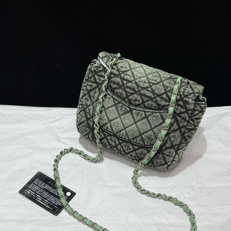 Chanel 漸變綠丹寧方胖子 20*16cm 99新配件保卡塵袋-7