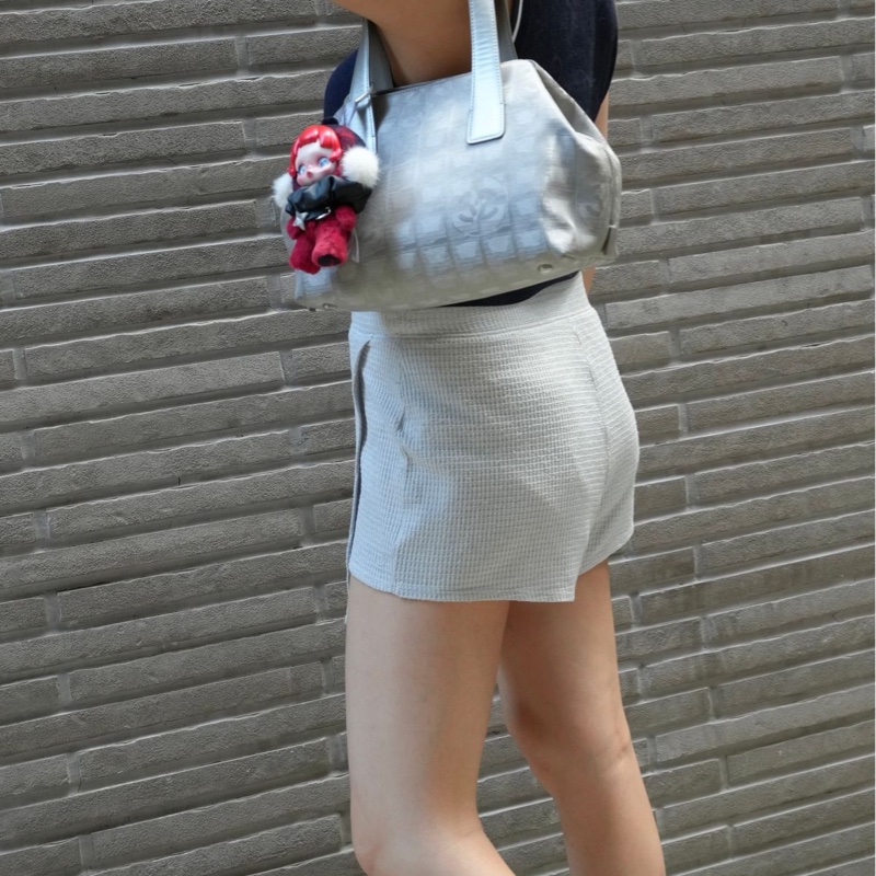 香奈兒 中古包 冰格 銀色手提托特包 黑銀 皮革包 二手古董包 腋下包 小包 古董 中古二手Chanel bag silver travel line bag-7