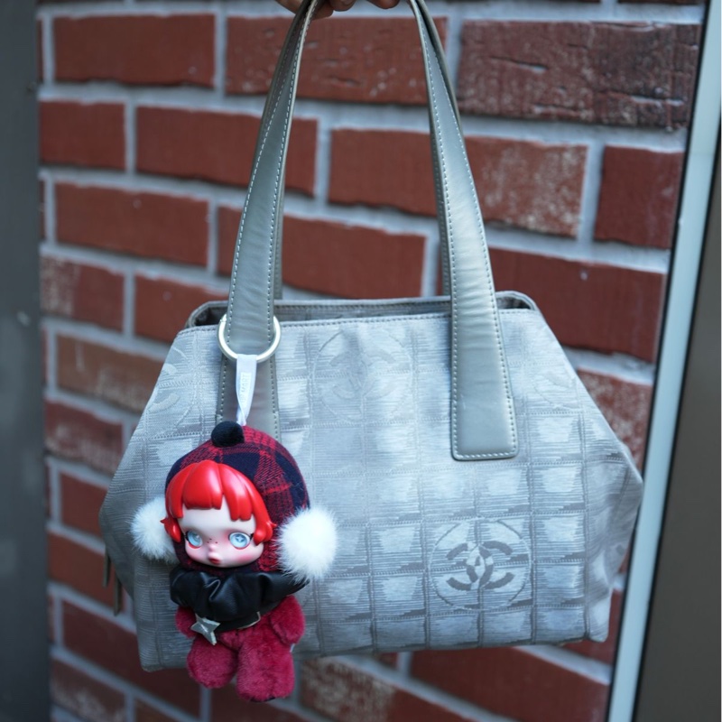 香奈兒 中古包 冰格 銀色手提托特包 黑銀 皮革包 二手古董包 腋下包 小包 古董 中古二手Chanel bag silver travel line bag-8