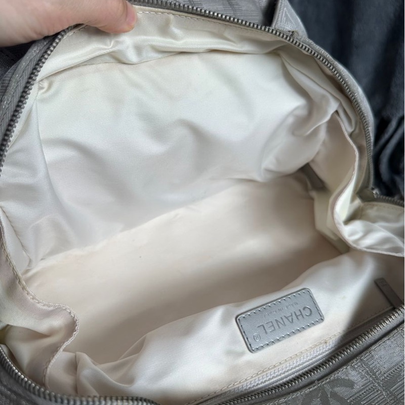 香奈兒 中古包 冰格 銀色手提托特包 黑銀 皮革包 二手古董包 腋下包 小包 古董 中古二手Chanel bag silver travel line bag-27