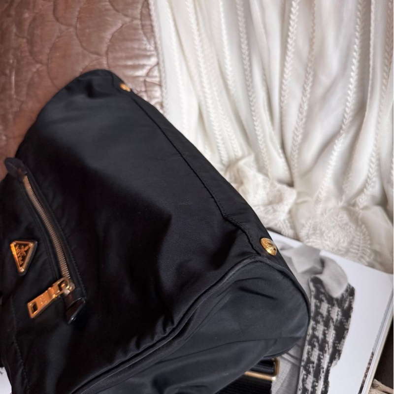 普拉達 包 尼龍斜挎包 包包 黑色 黑色 黑銀 皮革包 二手古董包 古董 中古二手prada Re-Nylon black crossbody bag-11