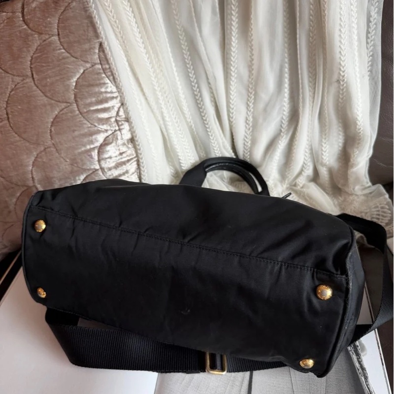 普拉達 包 尼龍斜挎包 包包 黑色 黑色 黑銀 皮革包 二手古董包 古董 中古二手prada Re-Nylon black crossbody bag-12