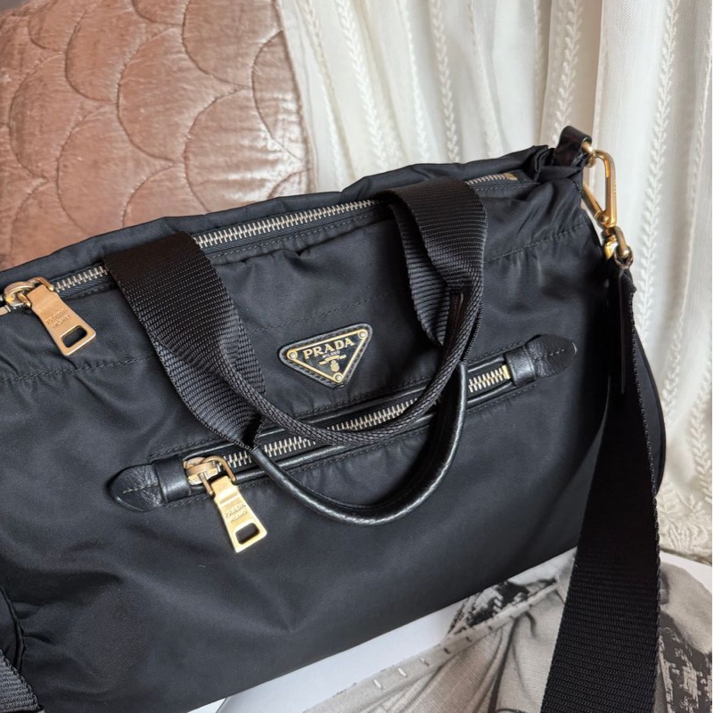 普拉達 包 尼龍斜挎包 包包 黑色 黑色 黑銀 皮革包 二手古董包 古董 中古二手prada Re-Nylon black crossbody bag-18